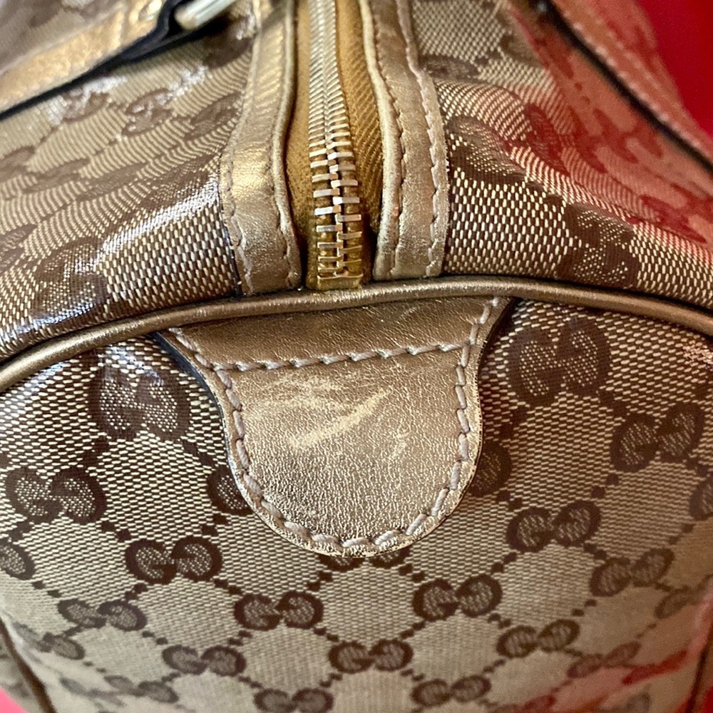 AUTHENTIC GUCCI BOSTON JOY PEWTER BROWN COATED BRONZE BAG - Picture 12 of 15